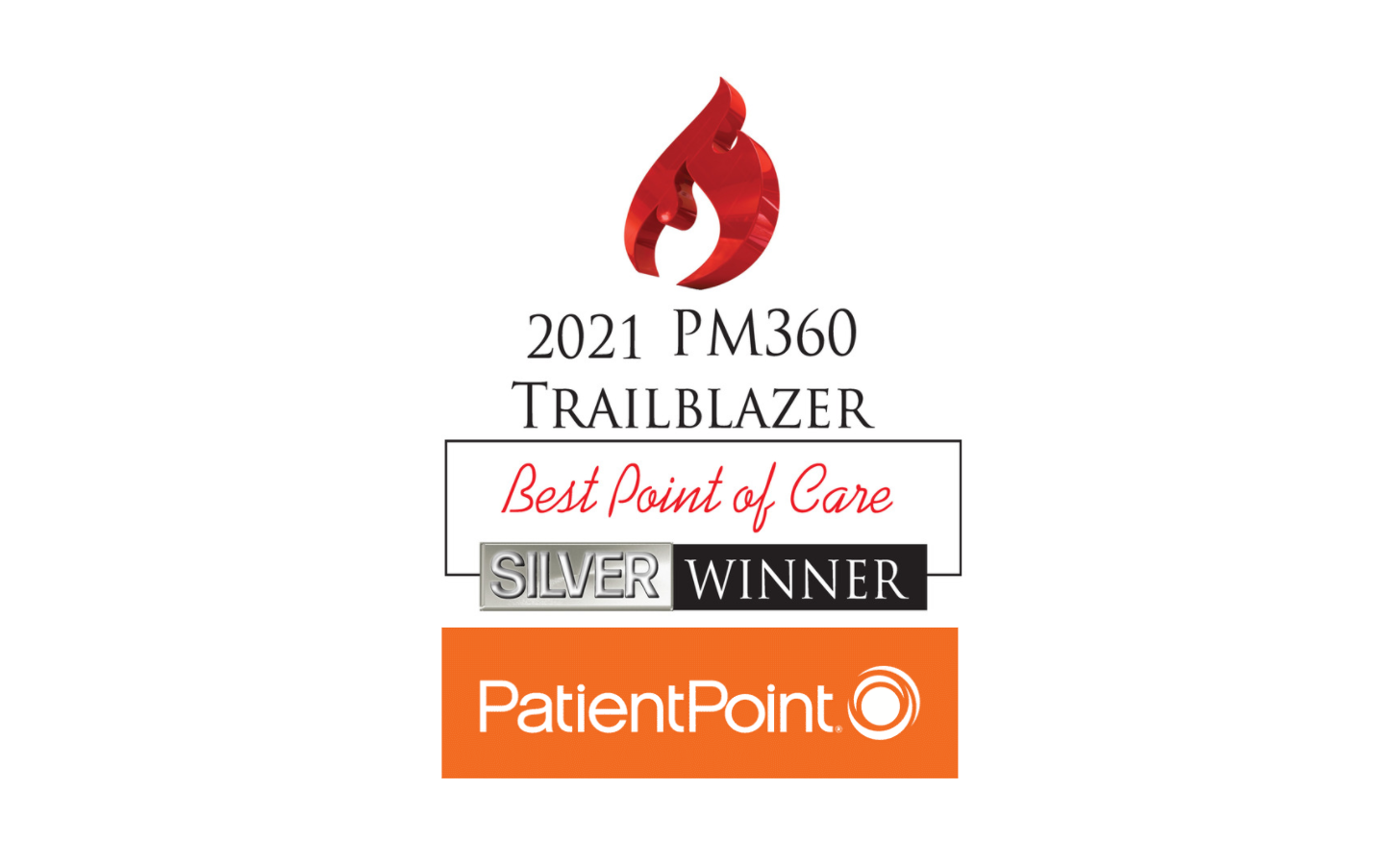 Stacked 2021 PM360 Trailblazer Award Winner logo and PatientPoint logo