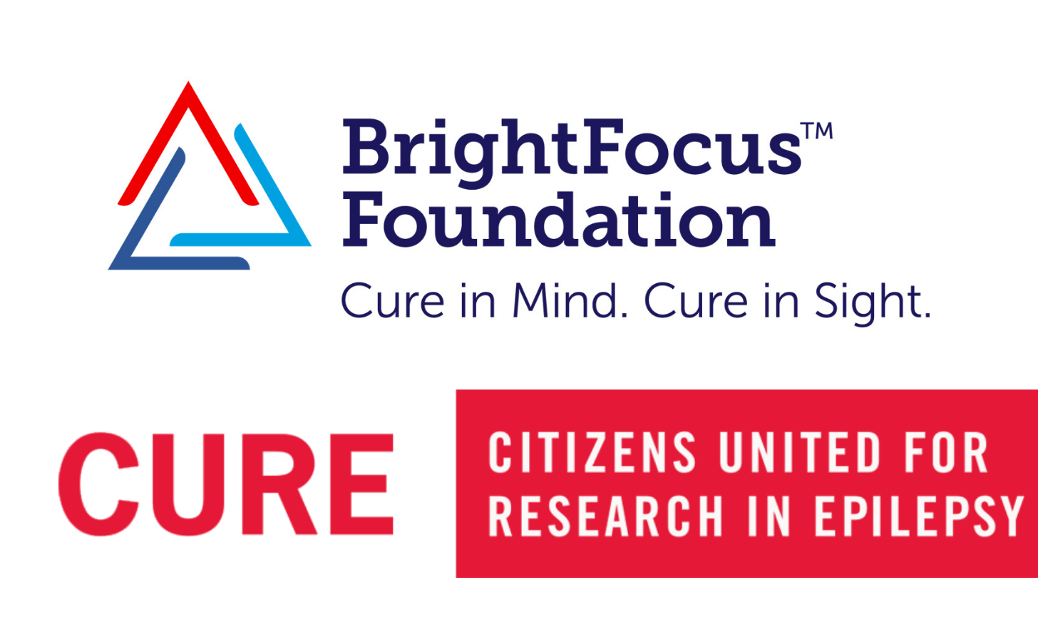 Logos for the Bright Focus Foundation and CURE (Citizens United for Research in Epilepsy)