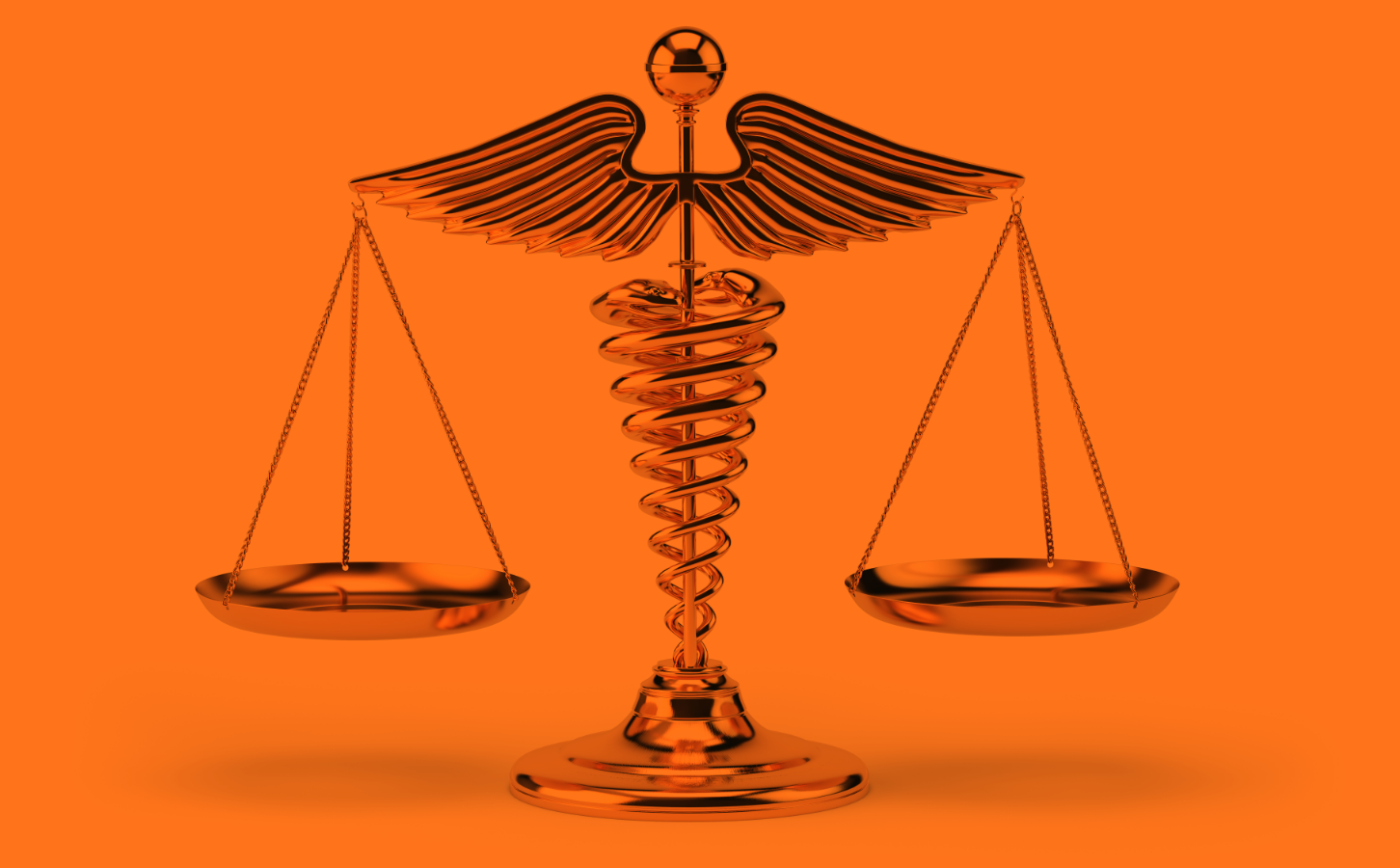 Scales of justice with a Caduceus as the center