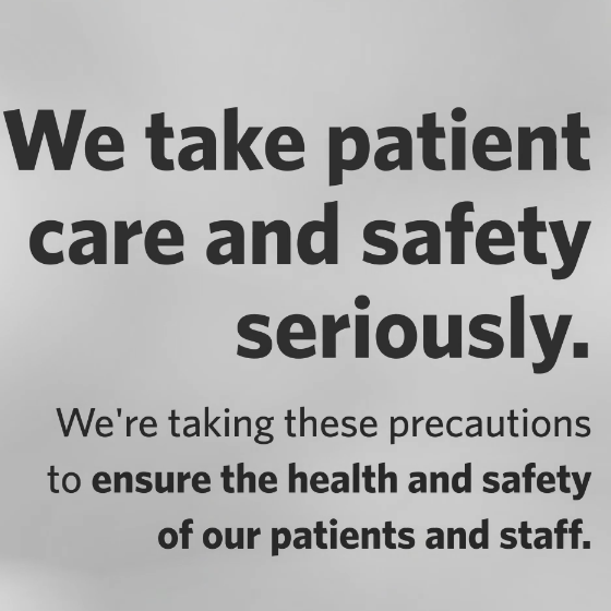 PatientPoint custom message for a practice talking about how they take patient care and safety seriously.